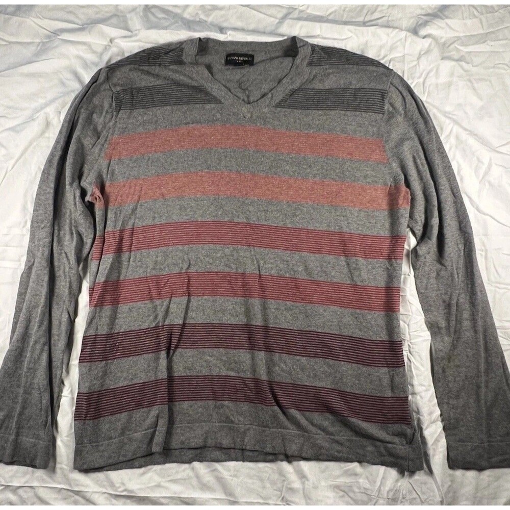 Banana Republic Grey Striped Long Sleeve V Neck Shirt Mens Xl